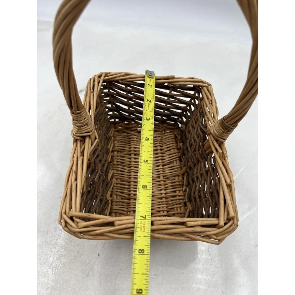 Small Rectangular Wicker Basket with Handle Natural Two-Tone Rustic Decor 9in